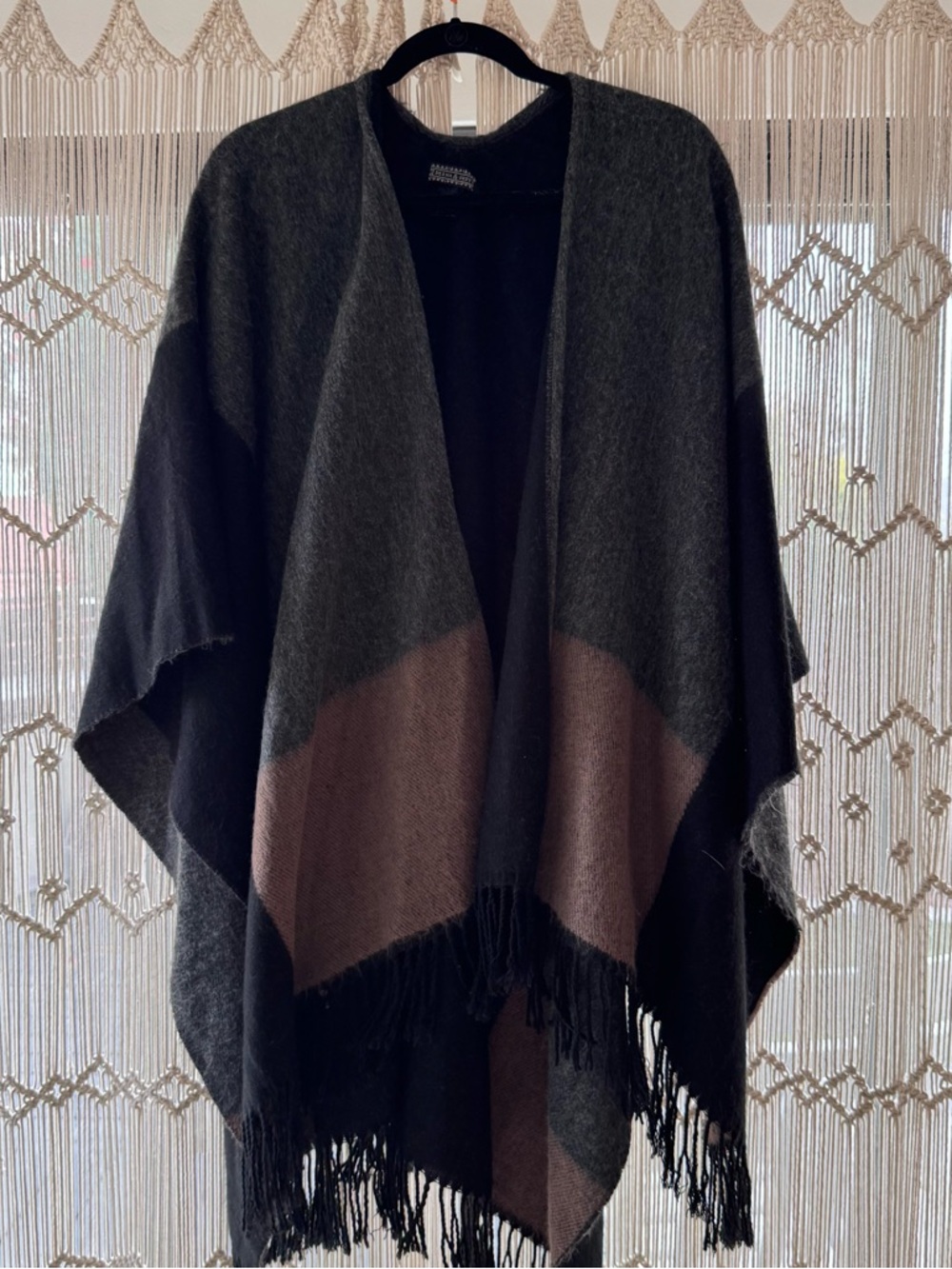 Urban Outfitters Cozy Colorblock Fringe Wrap - Gray, Black & Brown